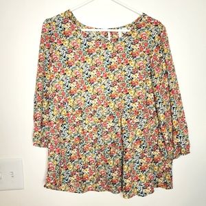 C EST 1946 Blouse Sm Floral peasant top tiered shirt 3/4 balloon sleeve boho EUC
